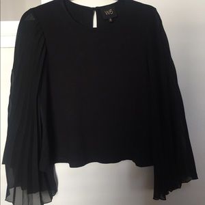 W5 black bell sleeve pleated blouse